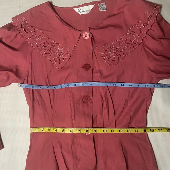 Vintage pink western style blouse with eyelet cute out ruffle collar - Picture 5 of 6